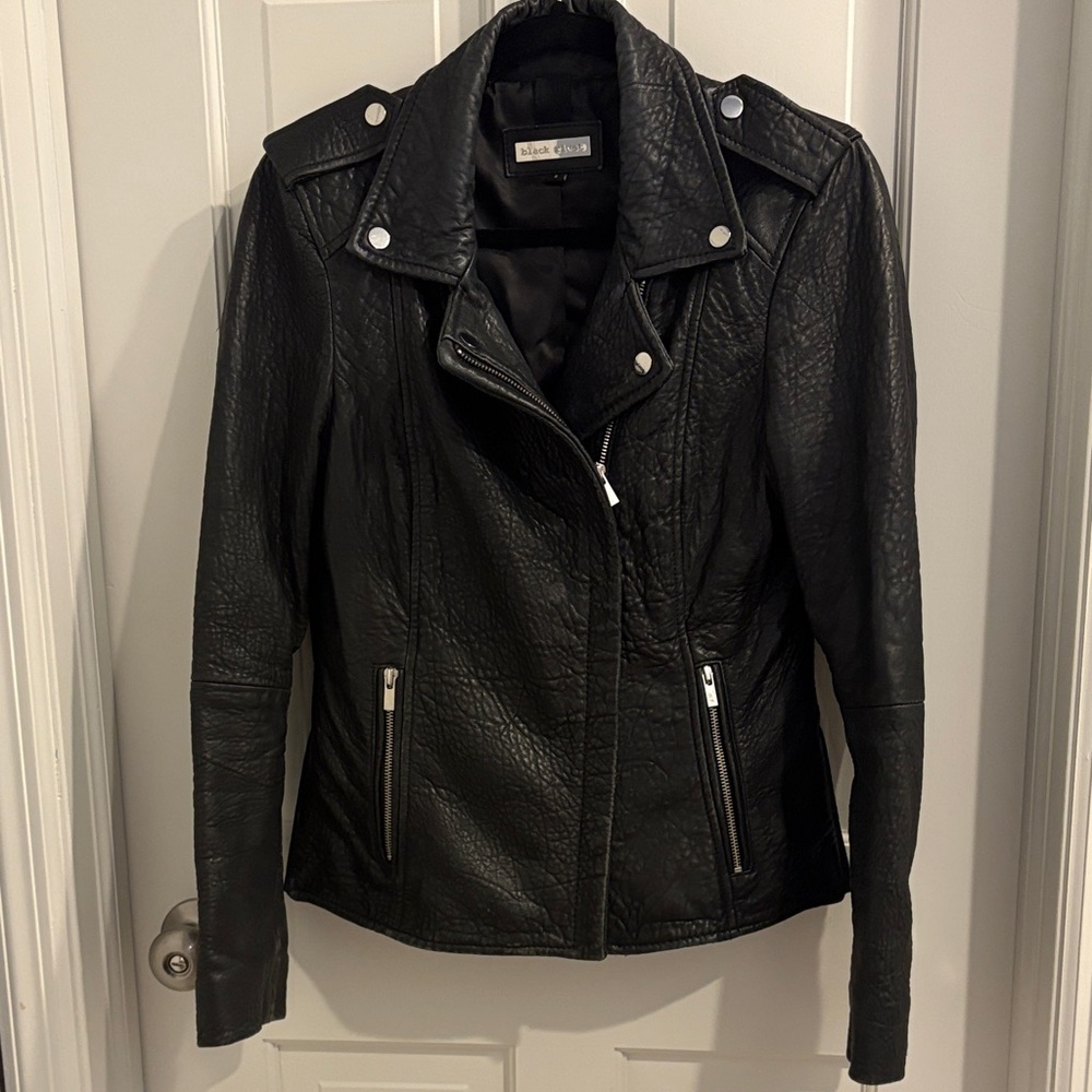 Black Rivet Textured Black Leather Motorcycle Jacket